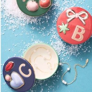 Anthropologie Handpainted Stoneware Monogram Trinket Box